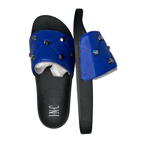 INC International Concepts Cobolt Blue Rhinestone Studded Slides Size 11 - Picture 2 of 5